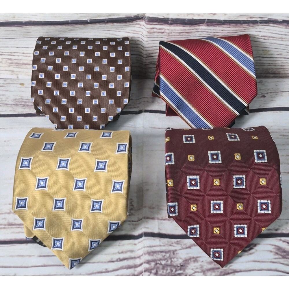 Lot of 4 Jos. A. Bank MEN'S 100% Silk Neckties Geometric & Striped Multi Colors